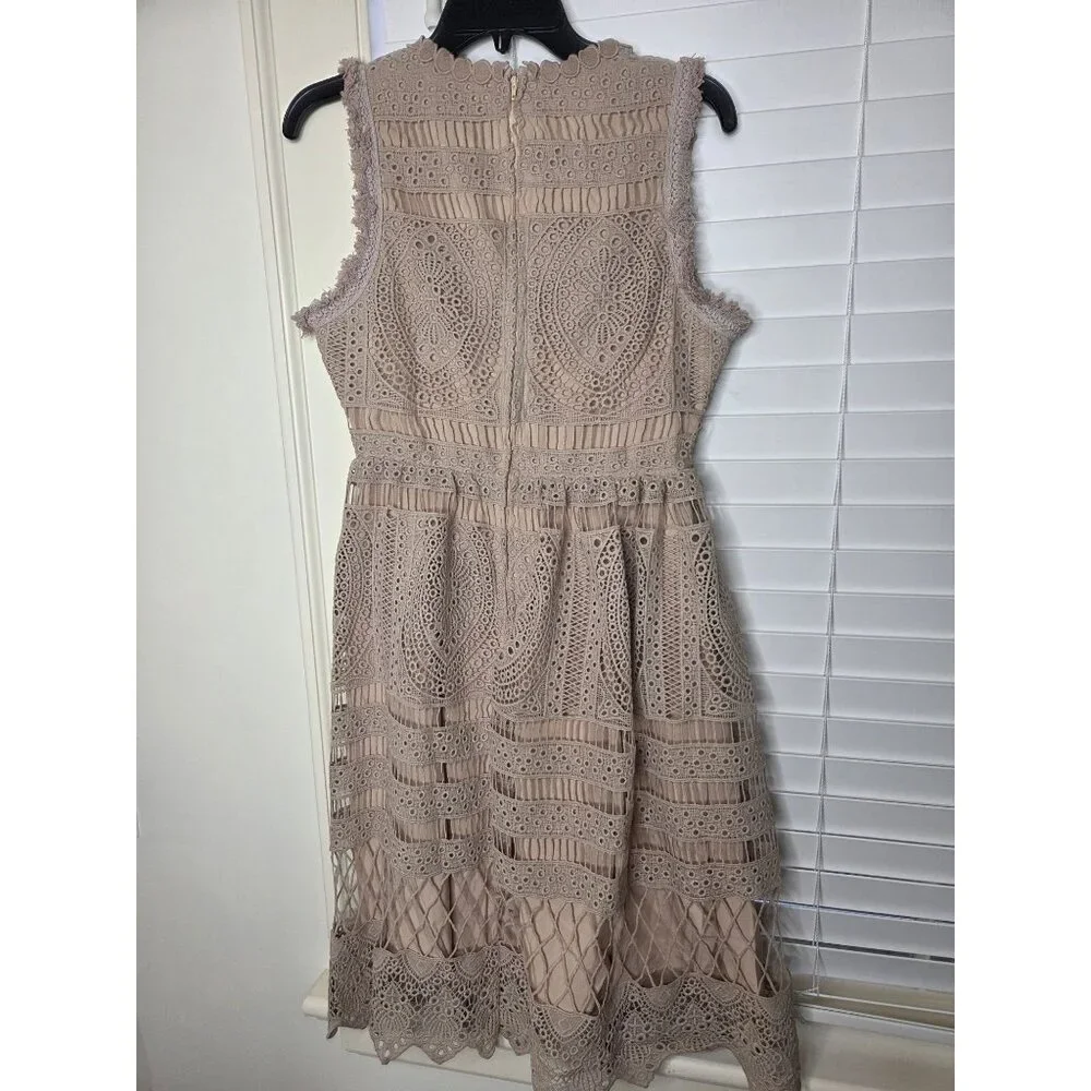 Mod Cloth XS Lace Sleeveless Beige Dress tan crochet lined wedding croquet - Picture 6 of 7
